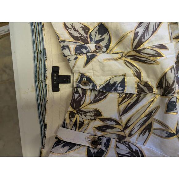 J. Crew Womens Size 2 Cropped Gold Foil Leaf Linen Garden Pant w/Pockets - Picture 2 of 4
